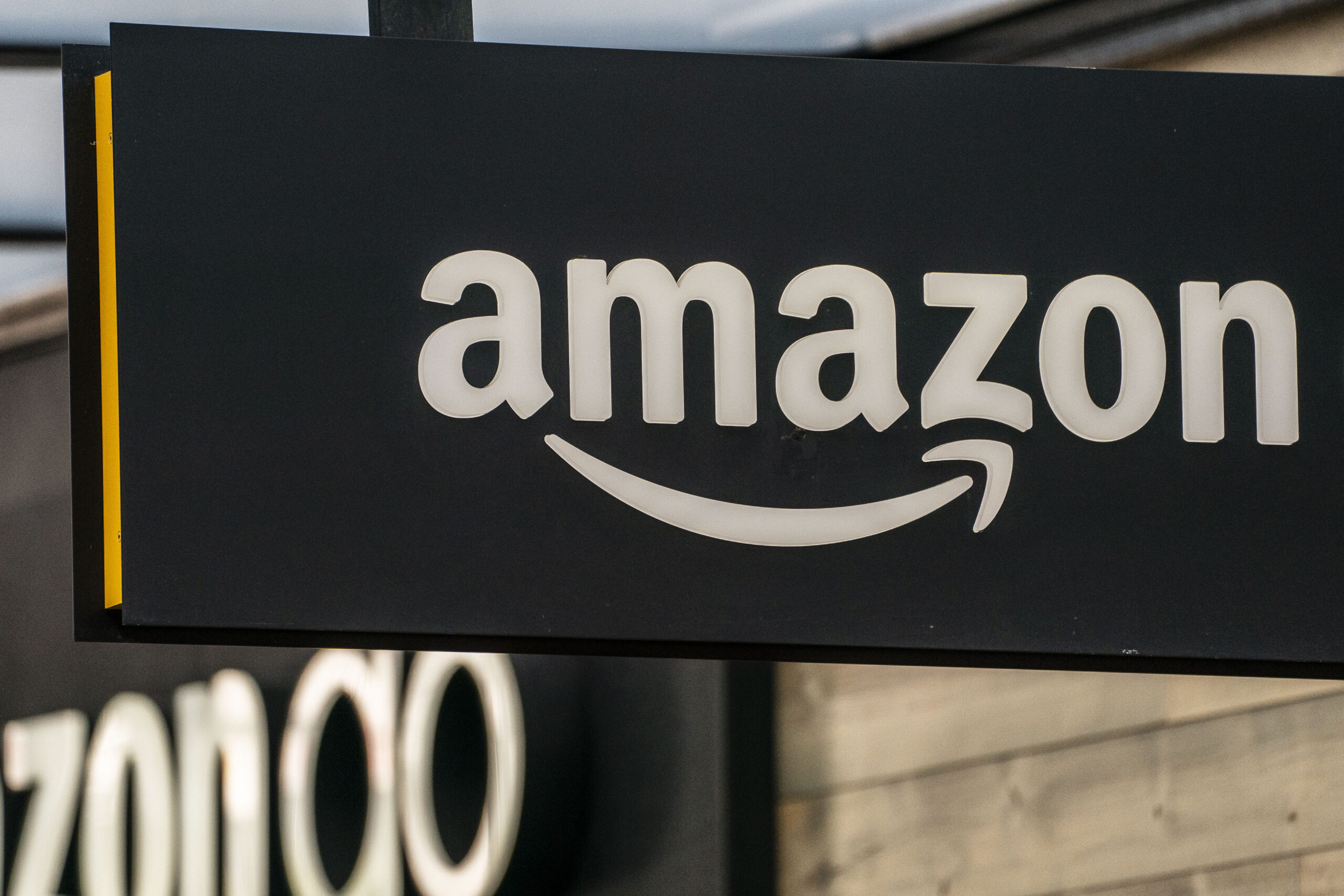 A sign is seen outside of an Amazon Go store at the Amazon.com Inc. headquarters