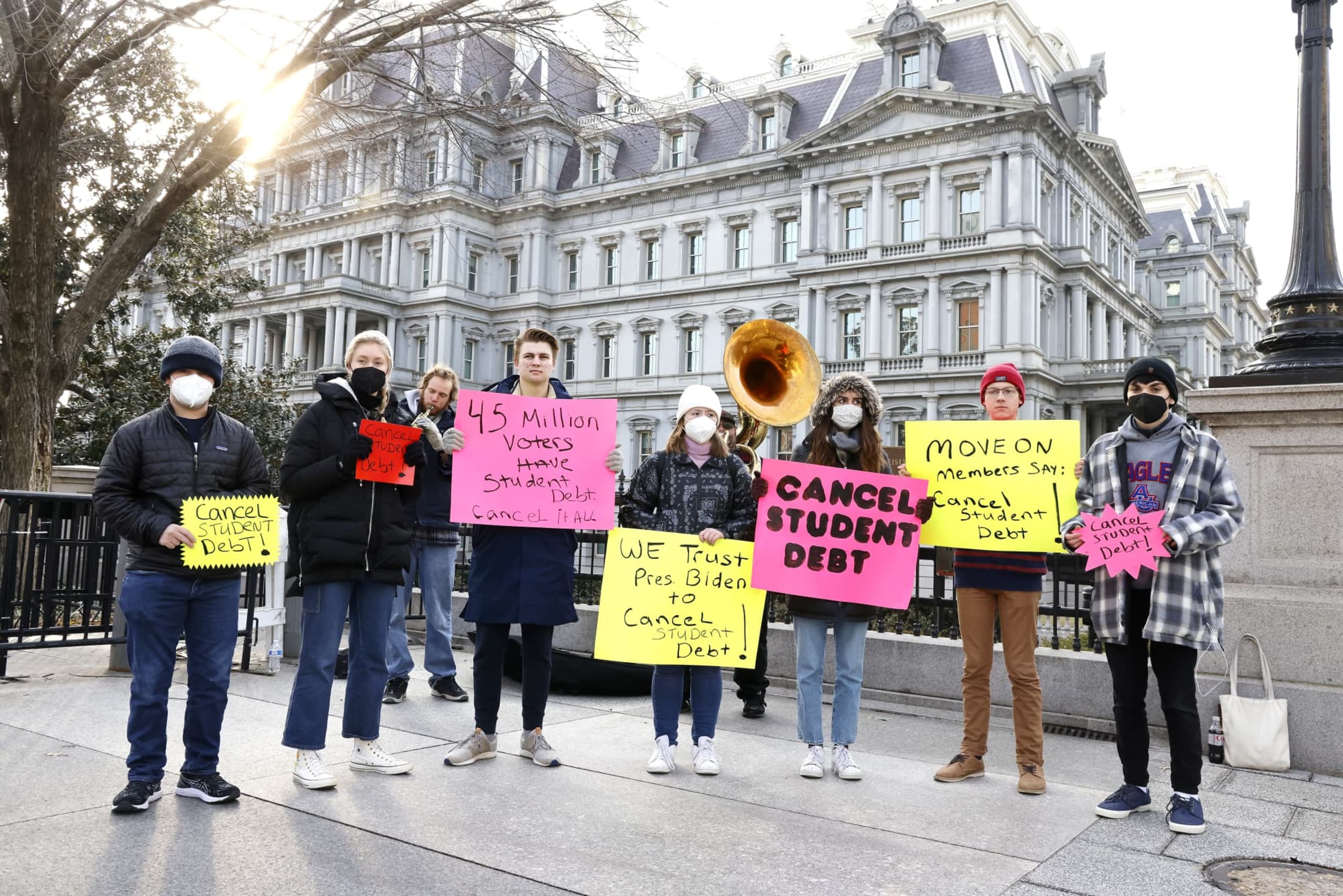 Student debt borrowers demand President Biden cancel student loan debt during a demonstration outside The White House