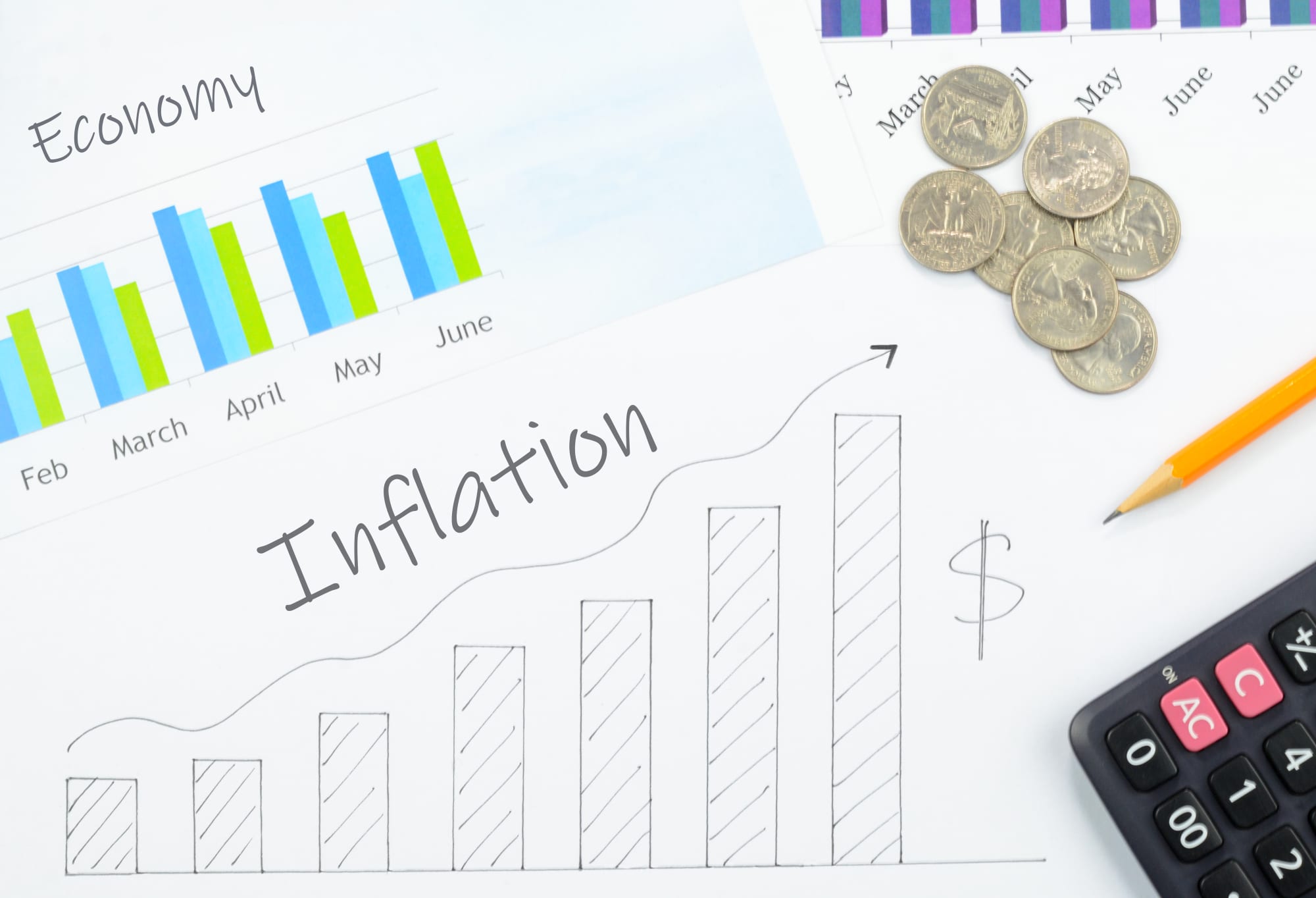 Rising inflation data with monthly rising chart.