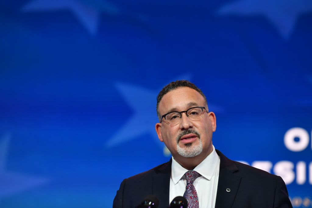 US Education Secretary, Miguel Cardona, speaking at an event in Wilmington, Delaware.
