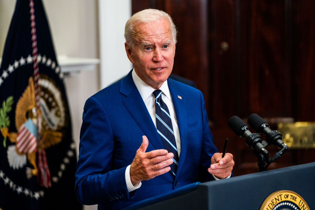 US President Joe Biden speaking in the Roosevelt Room of the White House. His proposed changes would formally extend protections to LGBTQ+ college students under Title IX.