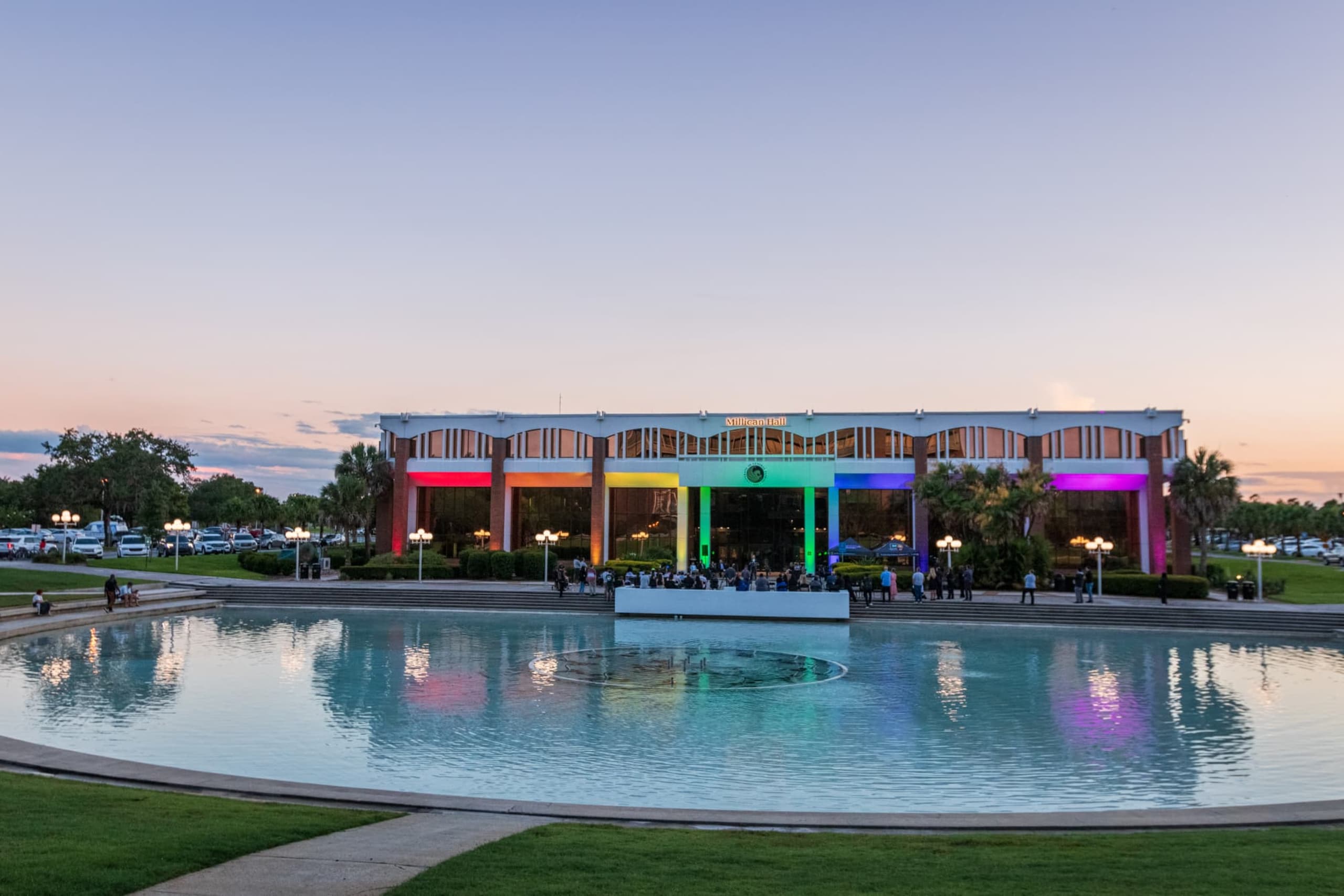 UCF illuminated their administration building, Millican Hall, in LGBTQ+ Pride colors in honor of the 49 lives lost at Pulse.