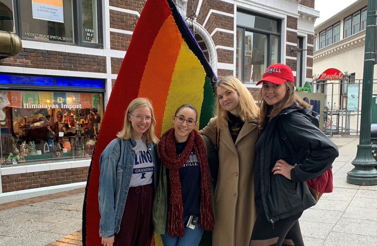 The author (second from left) explores downtown Asheville, North Carolina, with their roommates.