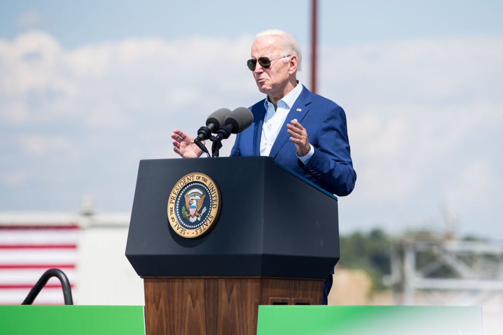 SOMERSET, MA - JULY 20: President Joe Biden delivers remarks on climate change and clean energy at Brayton Point Power Station on July 20, 2022 in Somerset, Massachusetts. Biden announced executive actions on the 'climate crisis.'