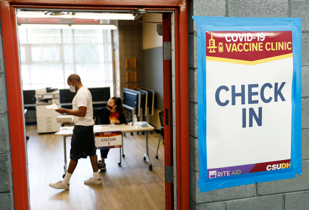 CARSON-CA-SEPTEMBER 16, 2021: CSUDH student Wesley Campbell checks in during the final of two pop-up COVID-19 vaccination clinics hosted by Cal State Dominguez Hills and Rite Aid for CSUDH students, faculty, staff and community members on campus in Carson on Thursday, September 16, 2021.