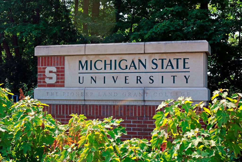 Michigan State University entrance sign. (Photo by: Education Images/Universal Images Group via Getty Images)