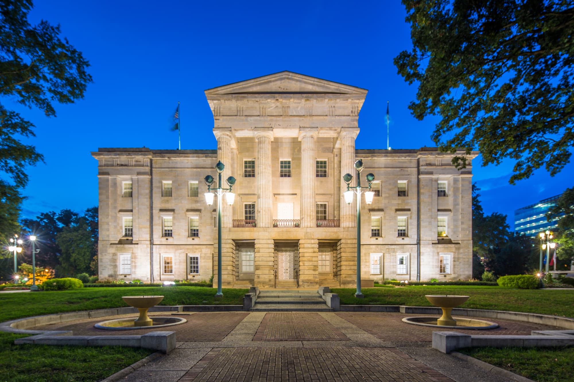 State Capitol Building of Raleigh at Night - Twilight. Raleigh, North Carolina, USA.