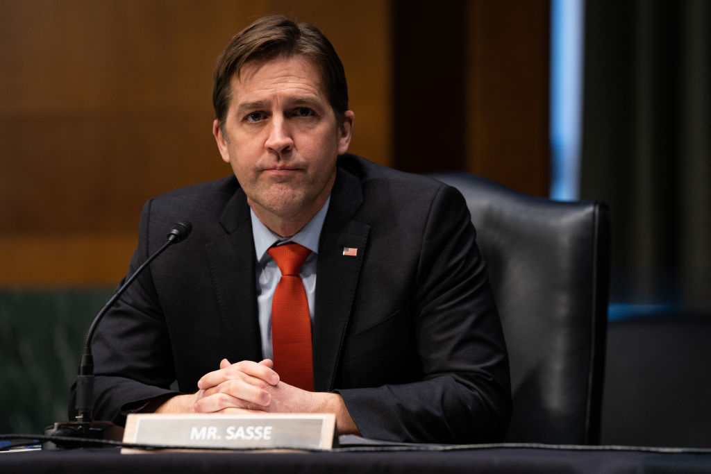 WASHINGTON, DC - JANUARY 19: Sen. Ben Sasse (R-NE) speaks during a Senate Finance Committee hearing for Janet L. Yellen, President-elect Joe Biden's nominee for Treasury Secretary, on January 19, 2021 in Washington DC. (Photo by Anna Moneymaker-Pool/Getty Images)