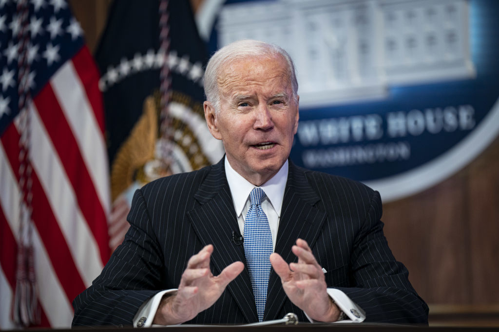 US President Joe Biden speaks while meeting with business and labor leaders in the Eisenhower Executive Office Building in Washington, DC, US, on Friday, Nov. 18, 2022. Biden will discuss ways to tackle inflation and shore up the economy with the CEOs of Ford Motor Co., Carrier Global Corp. and Kaiser Permanente, as well as labor officials. Photographer: Al Drago/Bloomberg via Getty Images