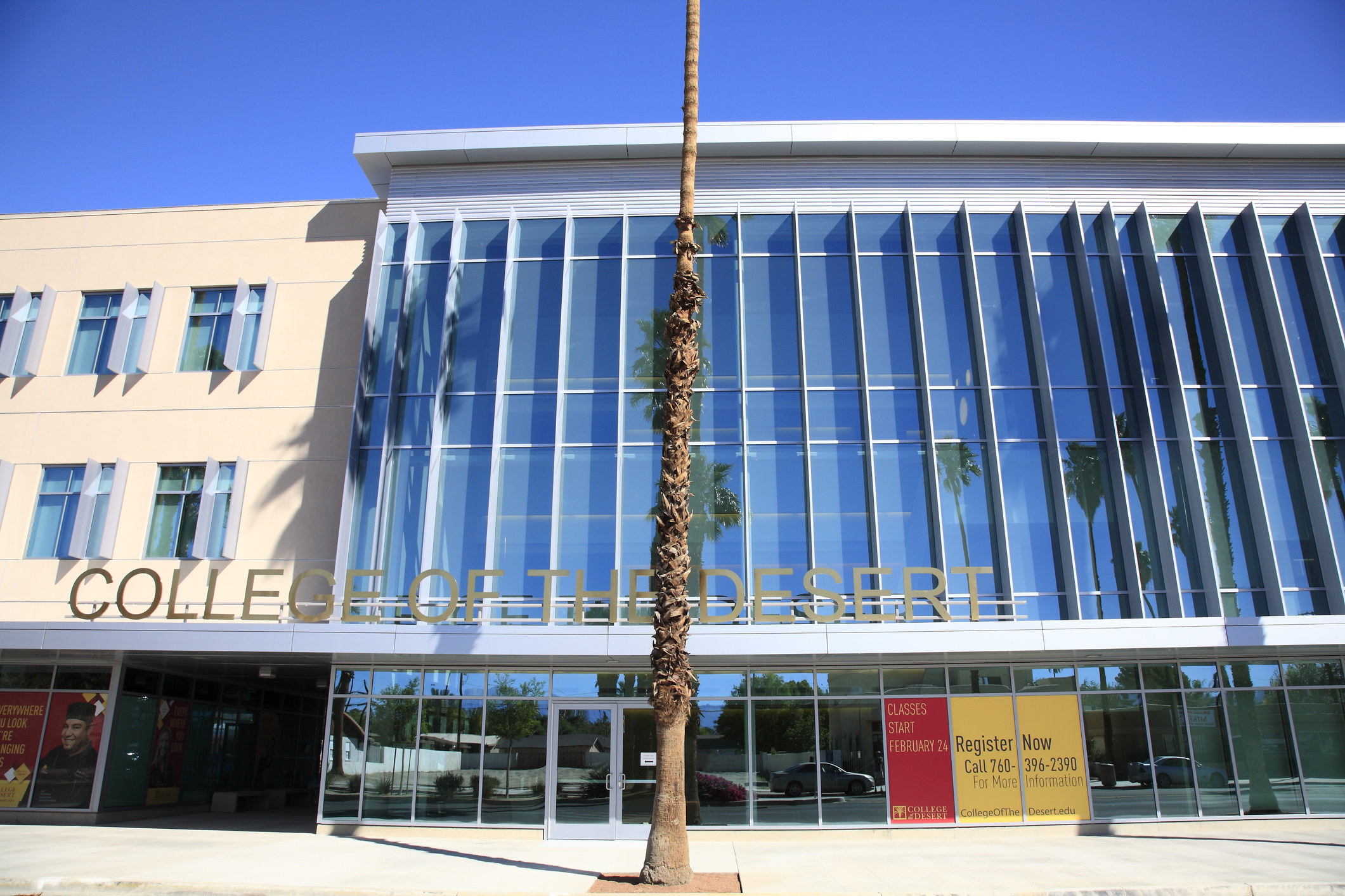 Exterior of the College of the Desert campus headquarters in Indio, California.