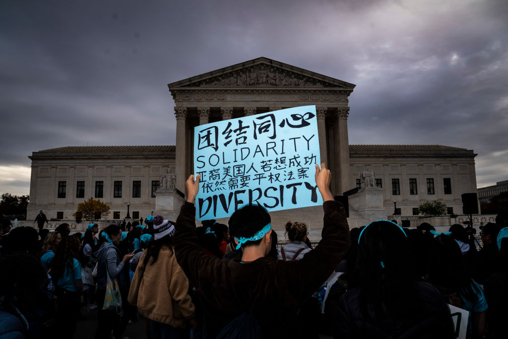 College students rally in support of affirmative action in college admissions in front of the US Supreme Court on October 31, 2022 in Washington, DC.