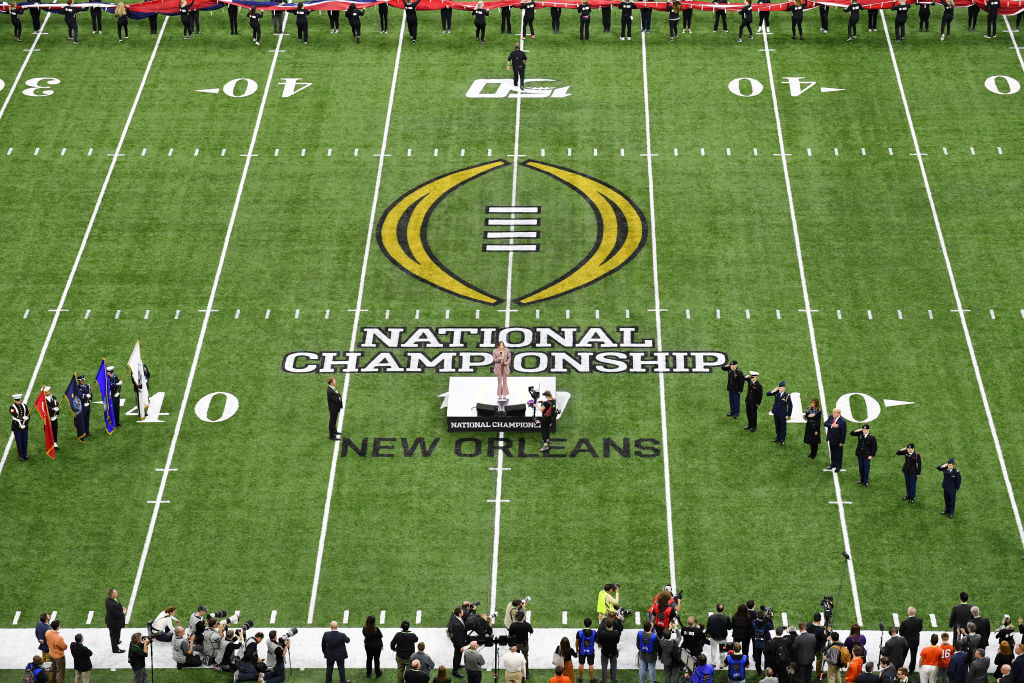 Singer Lauren Daigle performs the national anthem prior to the College Football Playoff National Championship between Clemson and LSU in New Orleans, Louisiana, on January 13, 2020.