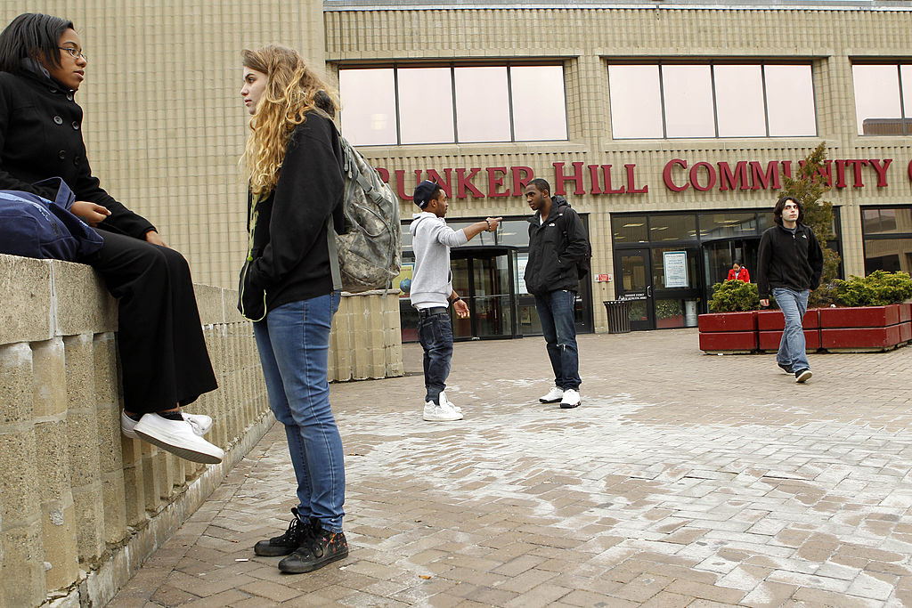 CHARLESTOWN - NOVEMBER 17: Students outside Bunker Hill Community College. (Photo by Joanne Rathe/The Boston Globe via Getty Images)