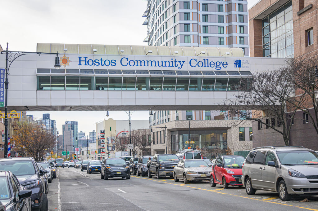 BRONX, NEW YORK, UNITED STATES - 2022/12/08: Overpass connector bridge at Hostos Community College in the Bronx. (Photo by Erik McGregor/LightRocket via Getty Images)
