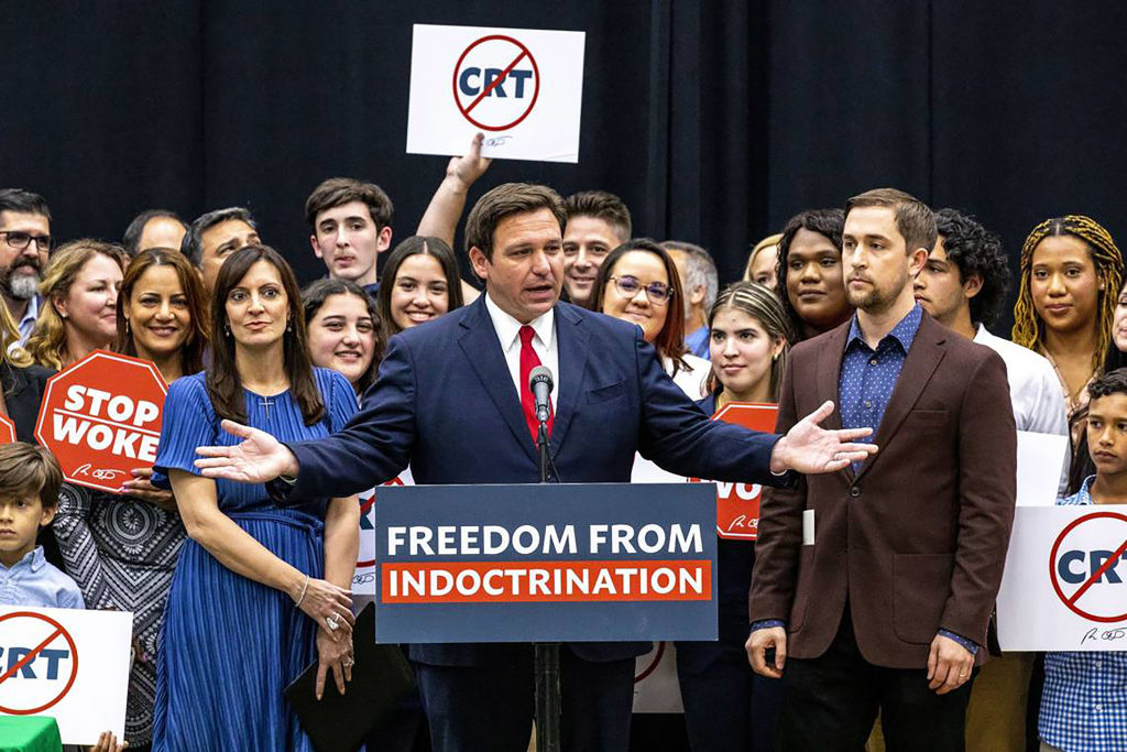 Florida Gov. Ron DeSantis signed HB 7, known as the âstop wokeâ bill, in Hialeah Gardens, Florida, on April 22, 2022. (Daniel A. Varela/Miami Herald/Tribune News Service via Getty Images)