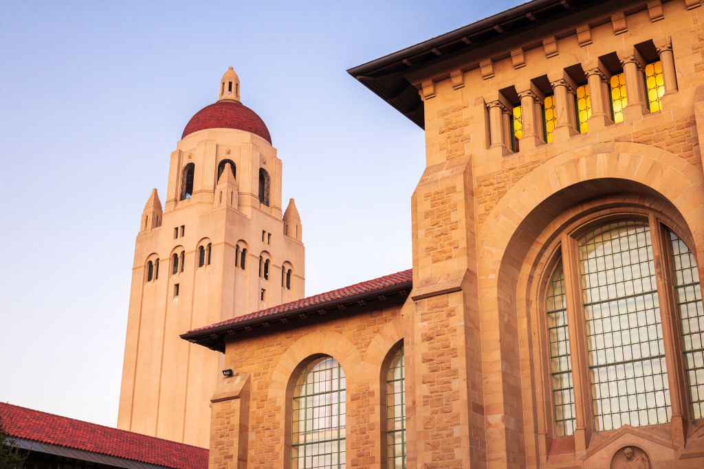 PALO ALTO, CA - OCTOBER 7: A general view of the Stanford University campus including Hoover Tower and Green Library taken on October 7, 2019 in Palo Alto, California. (Photo by David Madison/Getty Images)