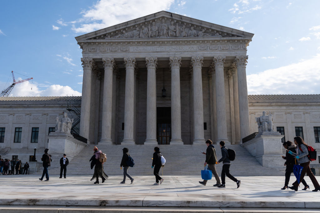 The US Supreme Court in Washington, DC, US, on Tuesday, Feb. 21, 2023. A case being argued today tests whether Google's YouTube can be held liable for automated recommendations of Islamic State terrorism videos, challenging Section 230 of the Communications Decency Act. Photographer: Eric Lee/Bloomberg via Getty Images