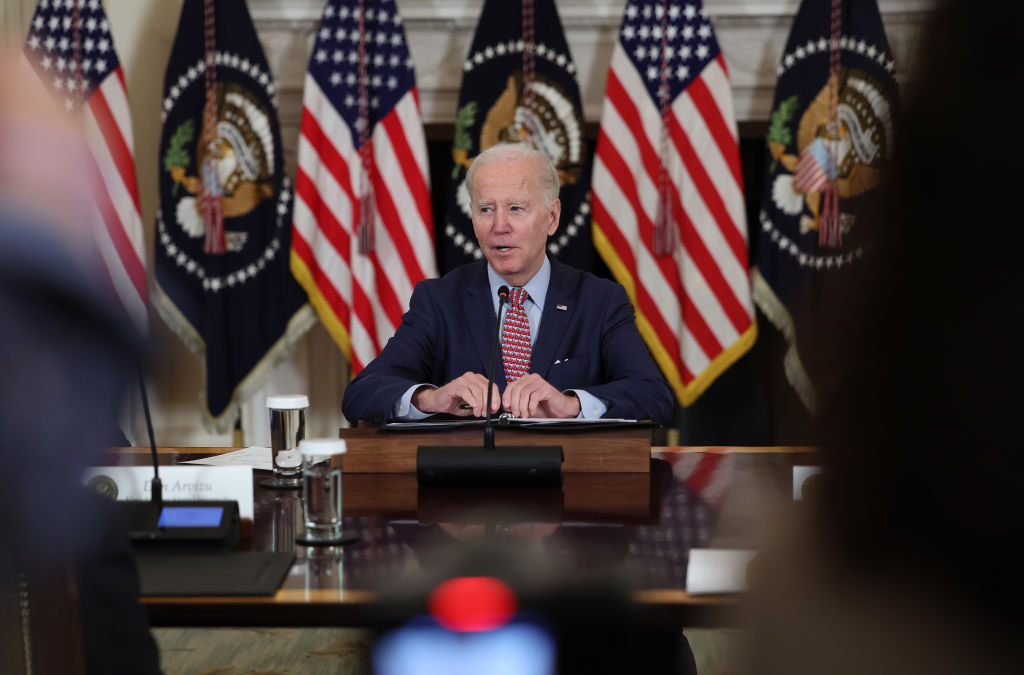 WASHINGTON, DC - APRIL 04: U.S. President Joe Biden holds a meeting with his science and technology advisors at the White House on April 04, 2023 in Washington, DC. Biden met with the group to discuss the advancement of American science, technology, and innovation, including artificial intelligence. (Photo by Kevin Dietsch/Getty Images)