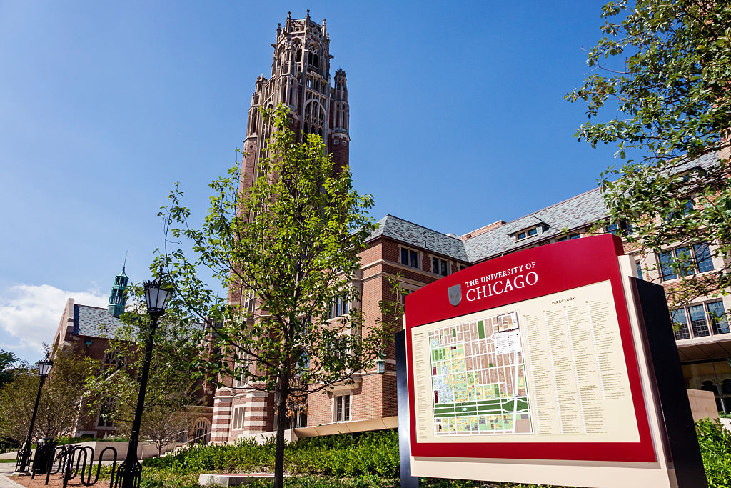 Hyde Park campus, University of Chicago map sign.