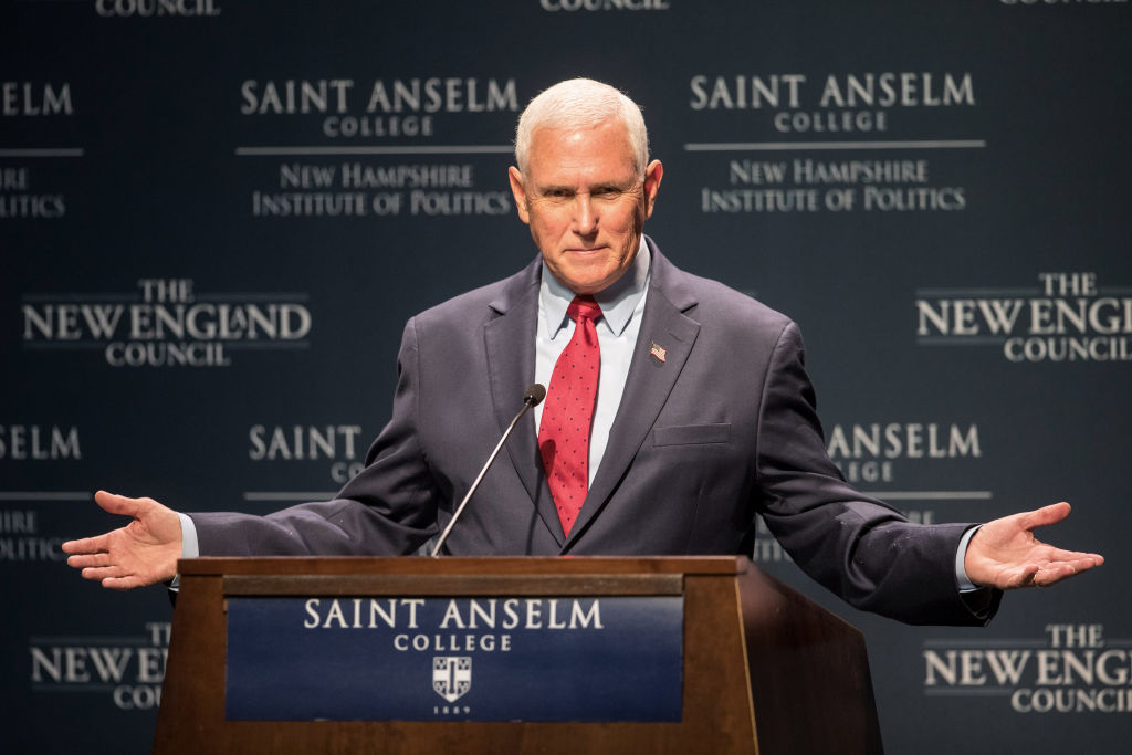 Former Vice President Mike Pence Speaks At Politics &amp; Eggs Event In New Hampshire