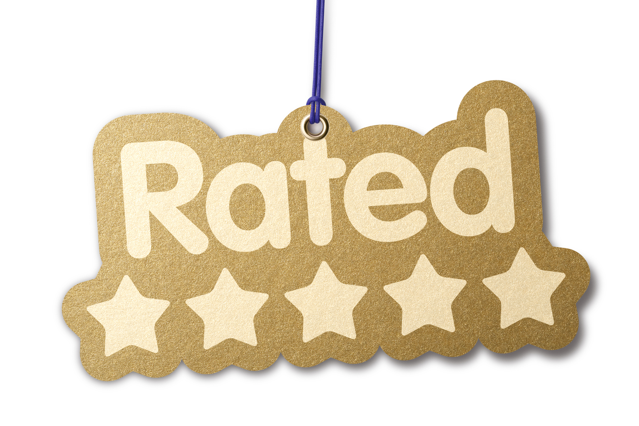 Illustration that reads "Rated" with five stars