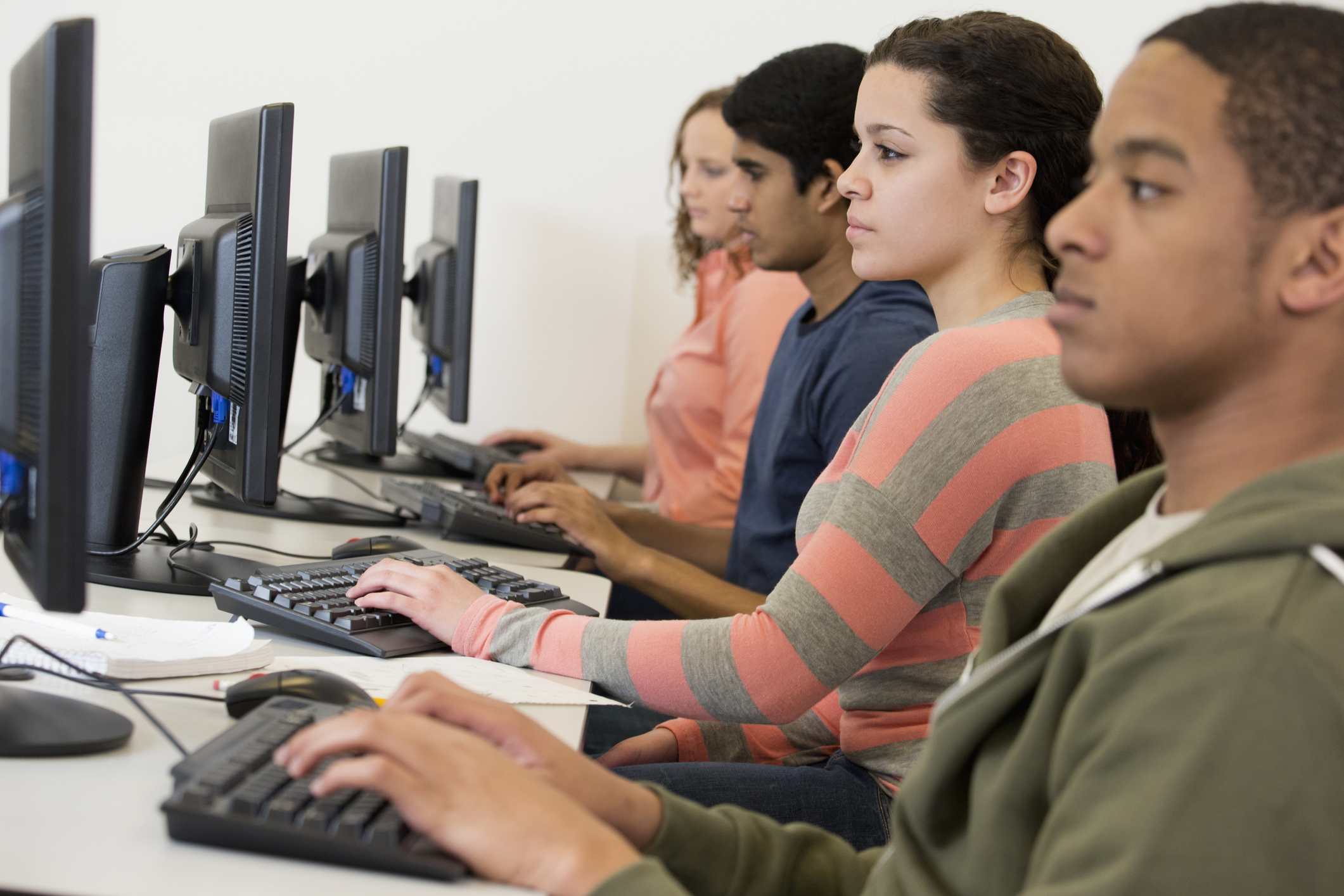 Students taking test in class