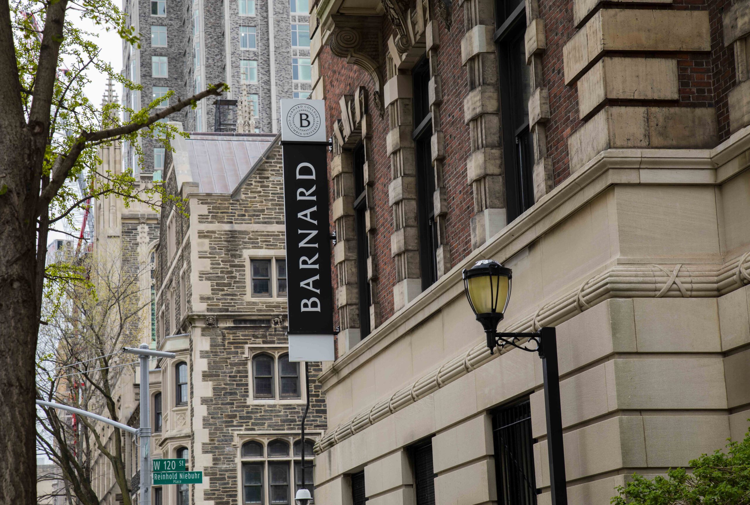 A sign on the side of a building on the Barnard College campus.