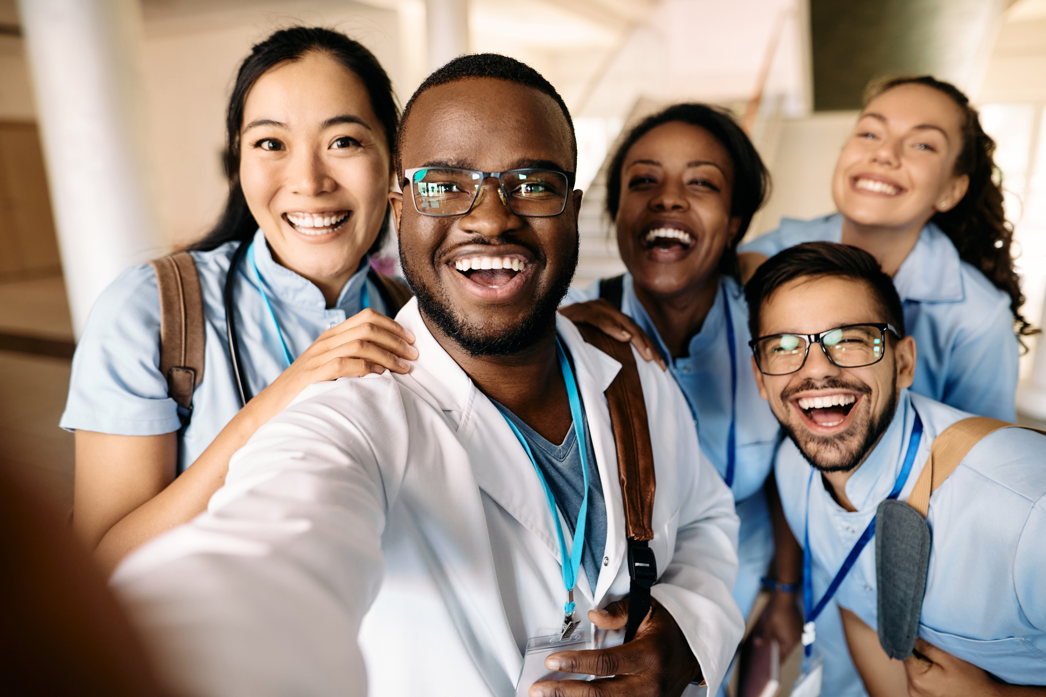 Group of happy medical students taking a selfie