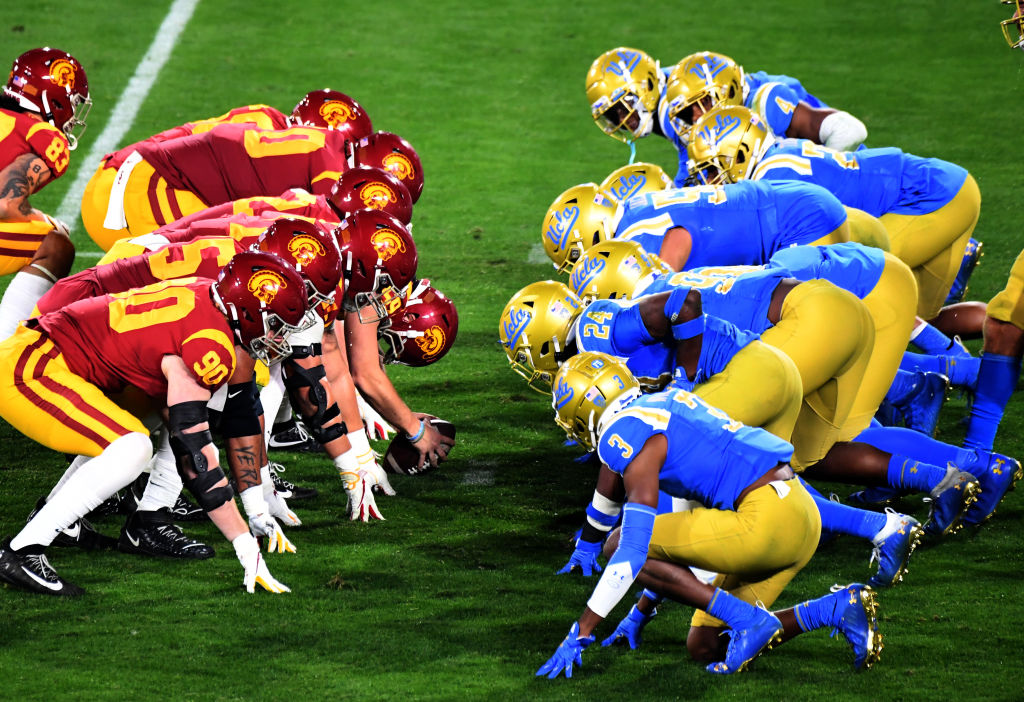 USC Trojans defeated the UCLA Bruins 43-38 during a NCAA Football game at the Rose Bowl.