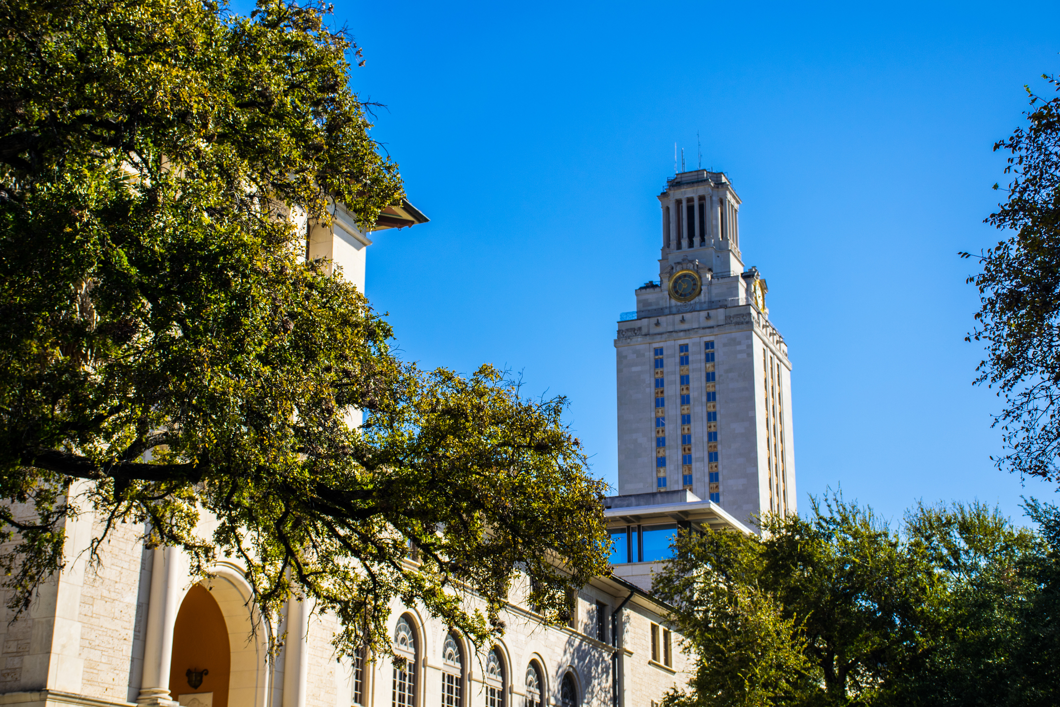 Courtyard outside the clock tower on the University of Texas campus in Austin.