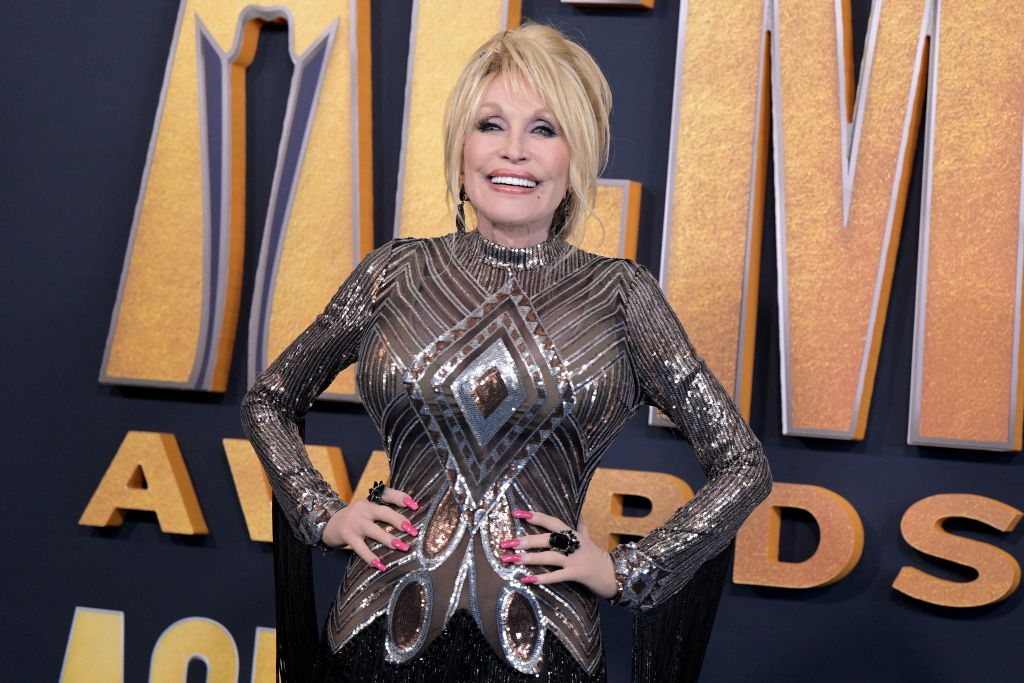 US singer and songwriter Dolly Parton arrives at the 57th Academy of Country Music awards at Allegiant Stadium in Las Vegas, Nevada, on March 7, 2022.