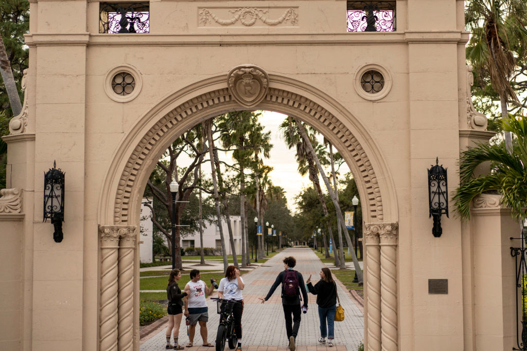 Students walking on the New College of Florida campus in Sarasota. Florida Gov. Ron DeSantis announced the appointment of six conservatives to the schools board of trustees on Jan. 6, 2023.