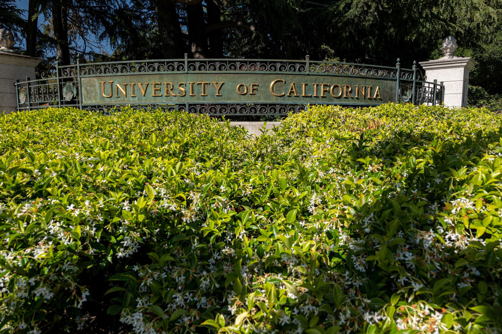 Signage on the University of California, Berkeley campus in Berkeley, California.