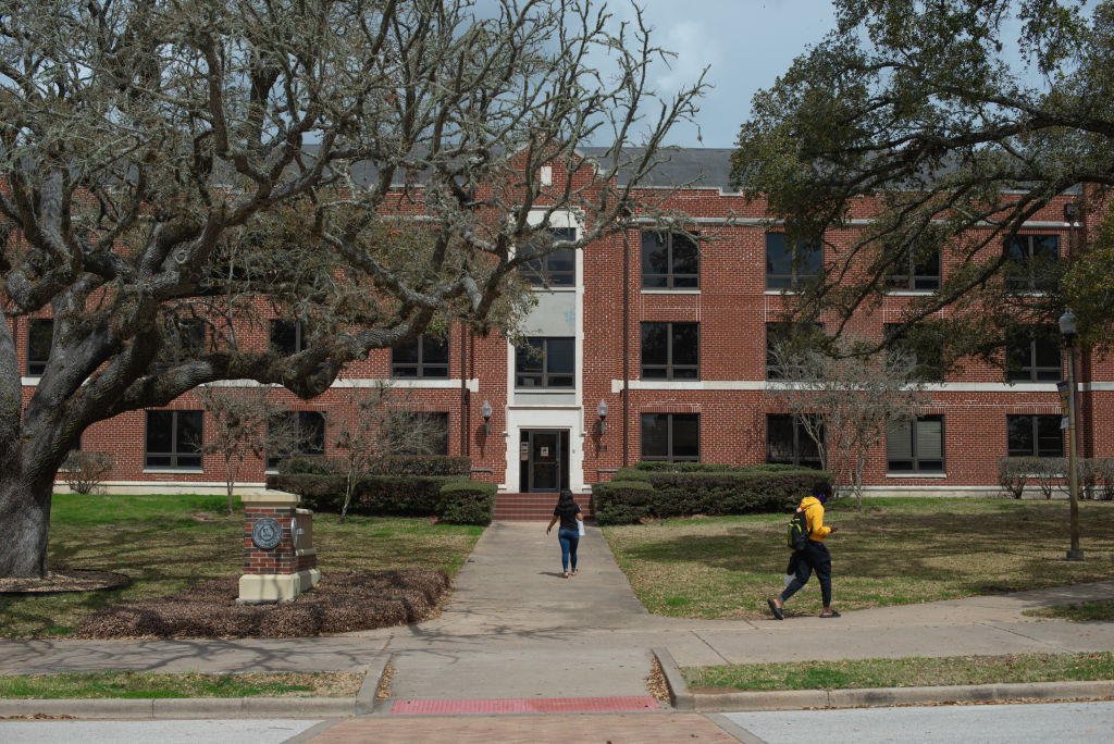 Students walk through the Prairie View A&M University campus in Prairie View, Texas.