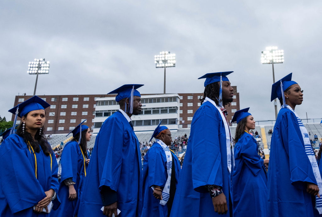 Graduating students of Tennessee State University make their way to their seats before graduating