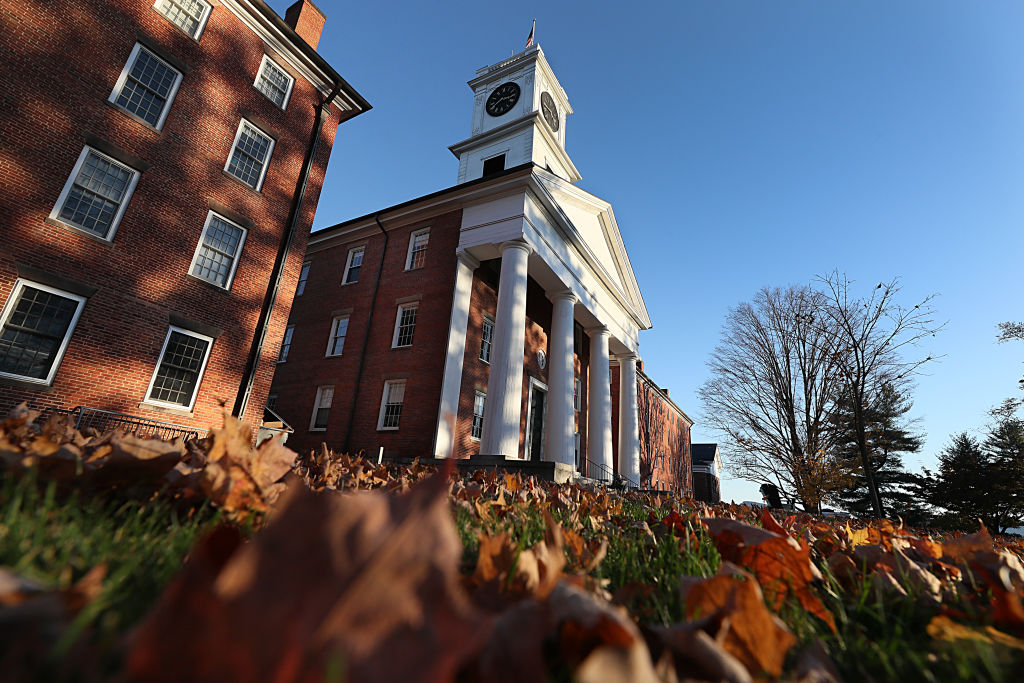 Amherst College campus building in autumn