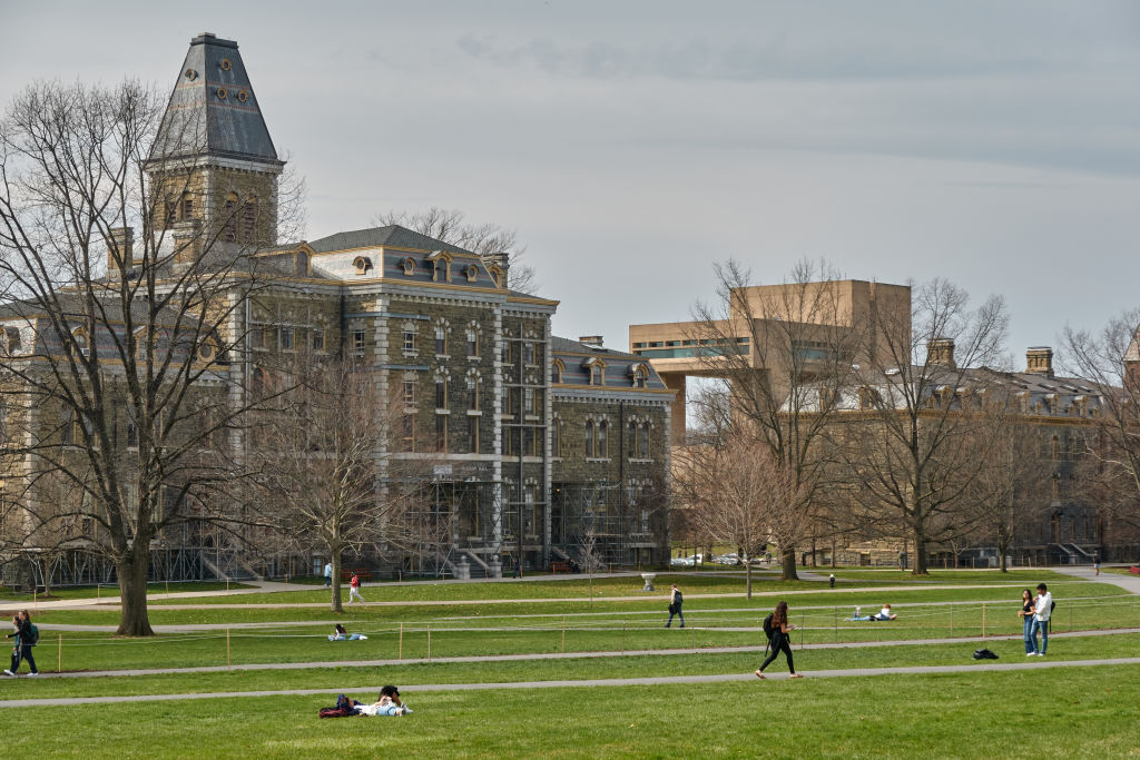 Students walking to class at the Cornell University campus in Ithaca, New York.