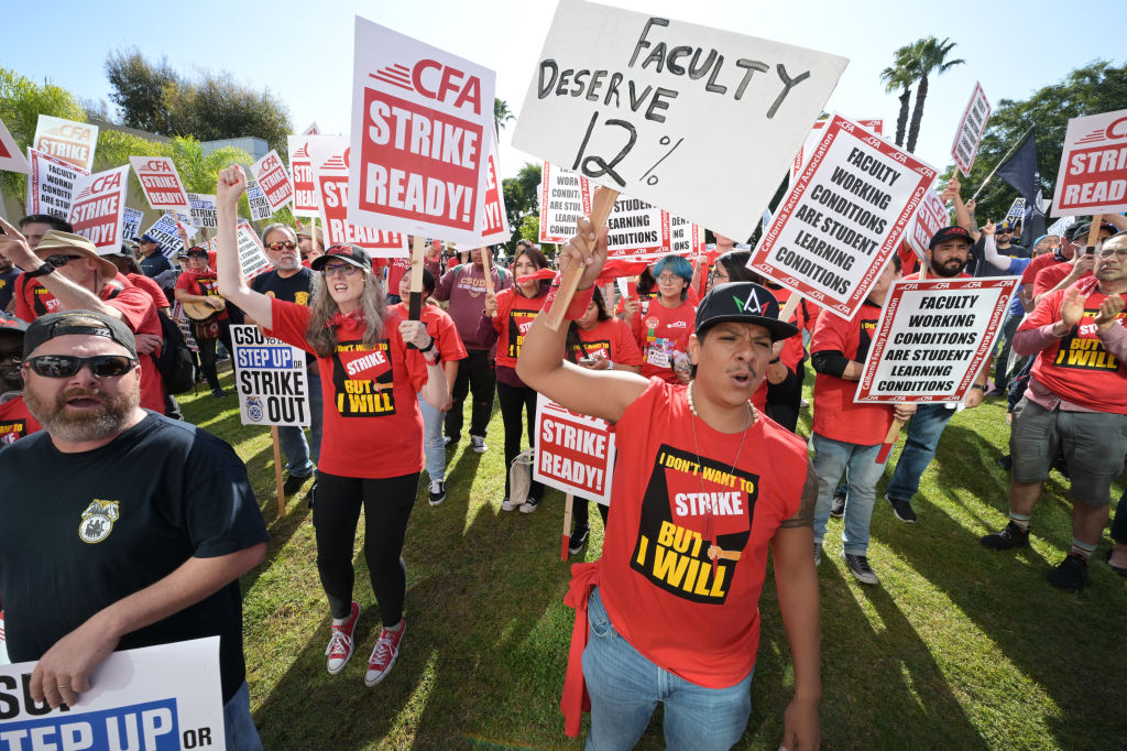 California Faculty Association members protest at the CSU Chancellors office