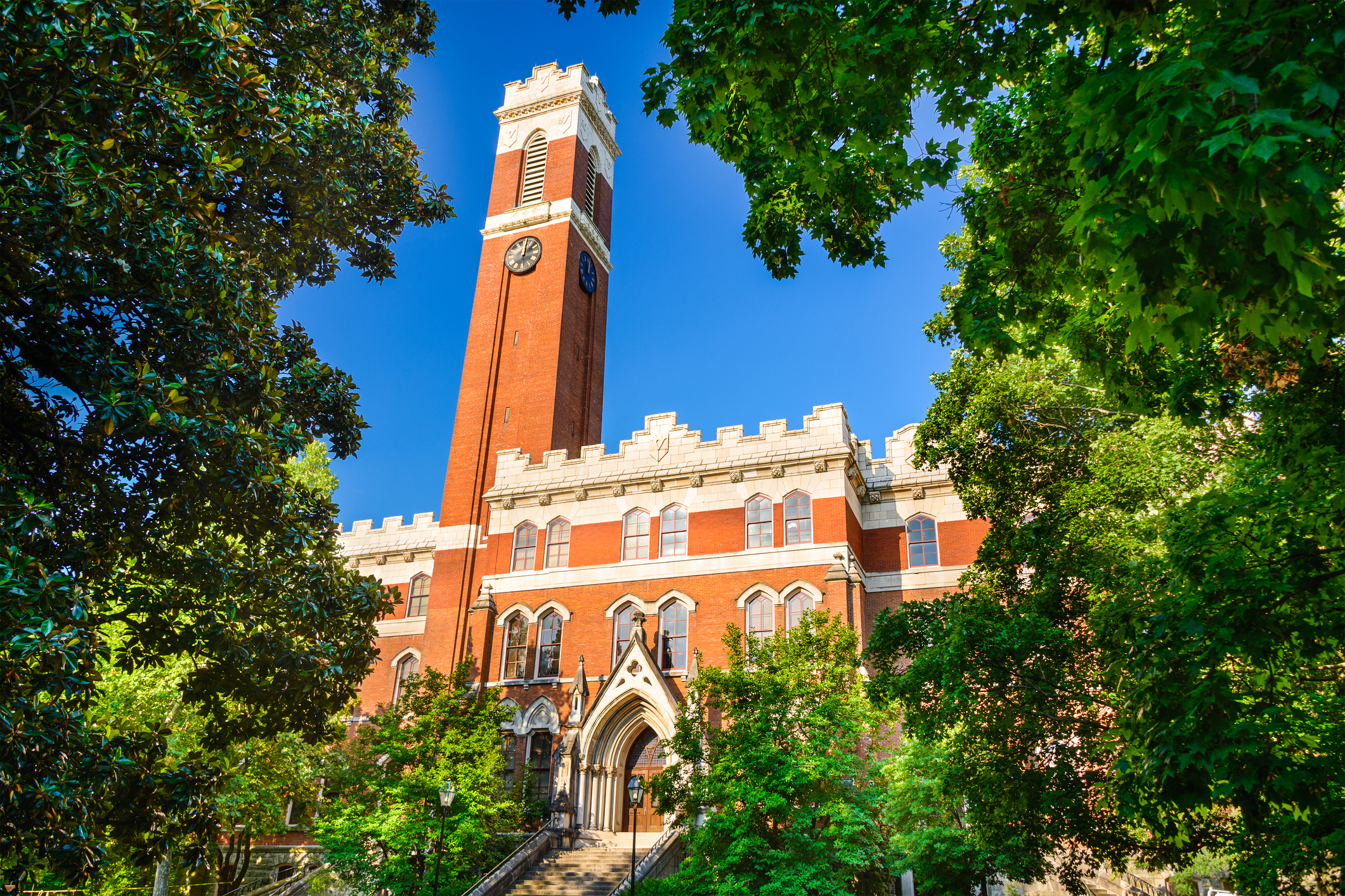 Exterior of Kirkland Hall building on the Vanderbilt University campus in Nashville, Tennessee.